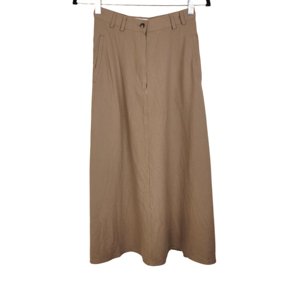 Vintage 90s Land’s End Minimalist A-Line Beige Wool Midi Skirt women's XS/SM